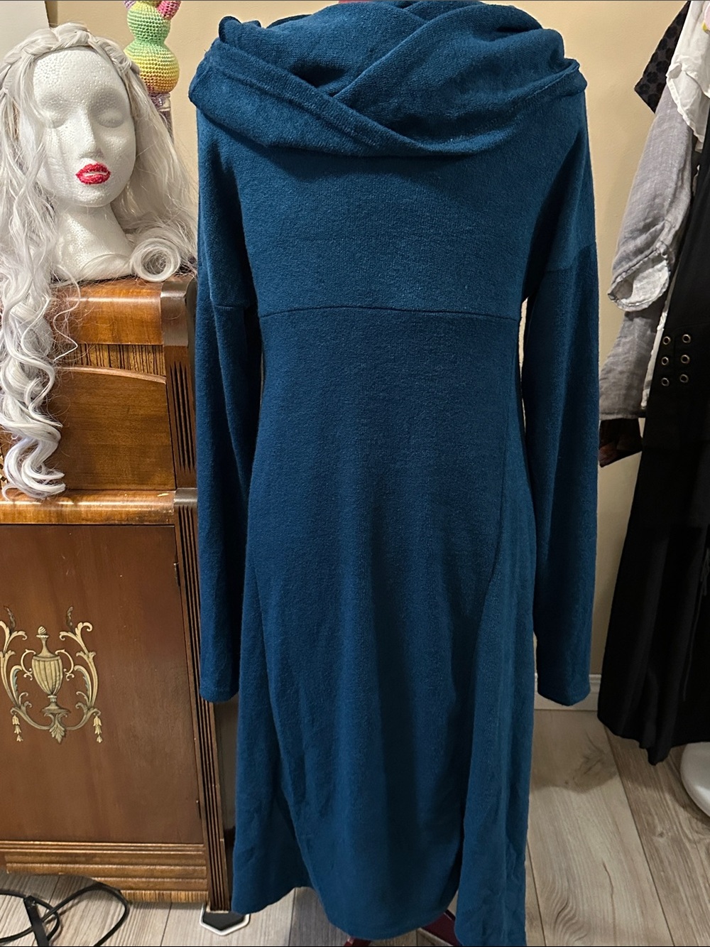 Cozy Teal Asymmetrical Cowl Neck Sweater
